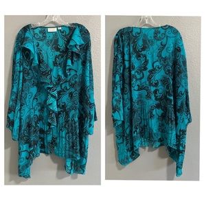 Beautiful ruffles! Teal paisley blouse.